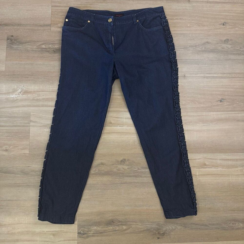 Escada Womens Sz 42 Bow Accent Track Stripe Skinny Jeans Dark Wash Stretch Denim